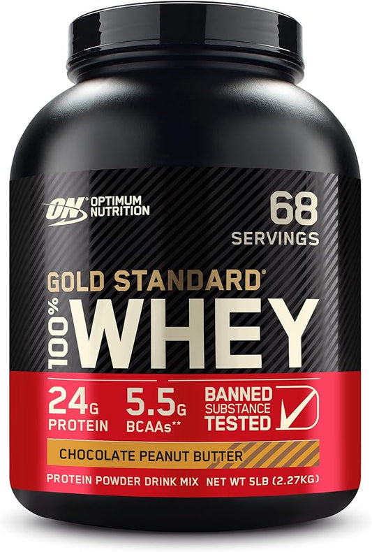 Optimum Nutrition Gold Standard 100% Whey Protein Powder, Chocolate Peanut Butter, 5 Pound (Packaging May Vary)