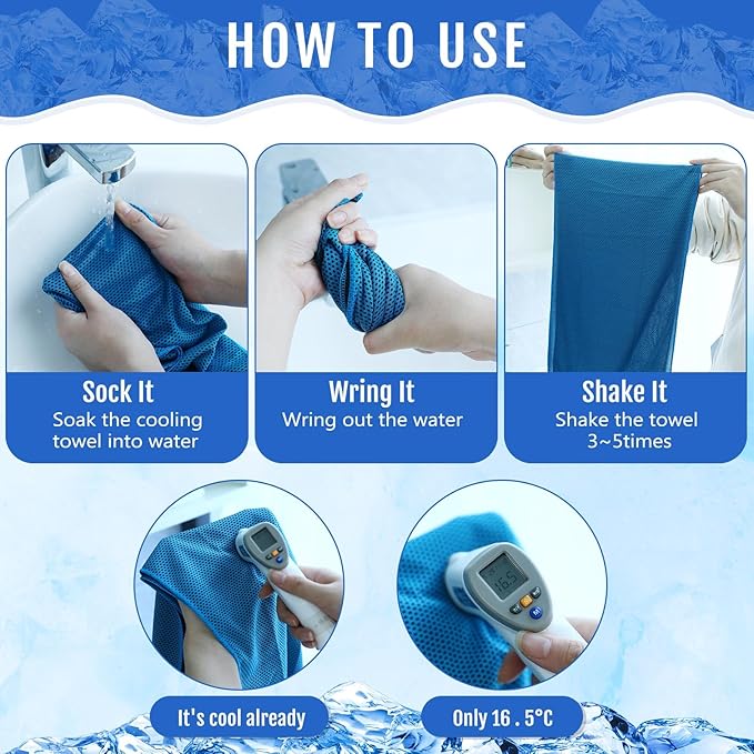 Hosuly 15 Pack Cooling Towels 40 x 12 Cooling Towels for Neck and Face Ice Towel Microfiber Soft Breathable Chilly Yoga Towel for Hot Weather (Dark Blue,Light Blue,Light Gray)