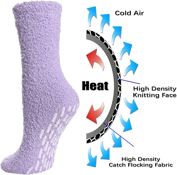 FNOVCO Non Slip Socks for Women Winter Warm Cozy Fuzzy Slipper Socks Soft Fluffy Hospital Socks with Grips