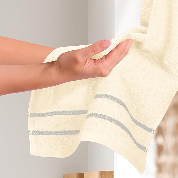 MyOwn Ultra Soft Cotton 6 -Piece Hand Towel Set 16x24 Inch, Ideal for use in Bathroom, Kitchen, Gym, Spa & General Cleaning, Compact & Lightweight Multi Purpose Hand Towels - Ivory