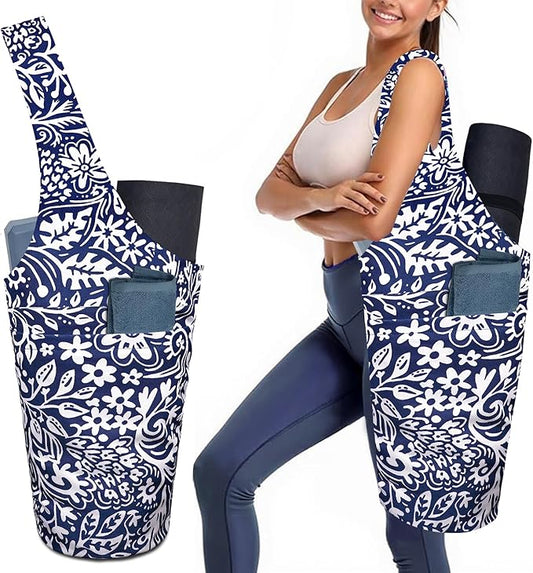 Yoga Mat Bag Carrier for Women with Side Large Pocket Durable Linen Workout Gym Travel Storage Pilates Mats
