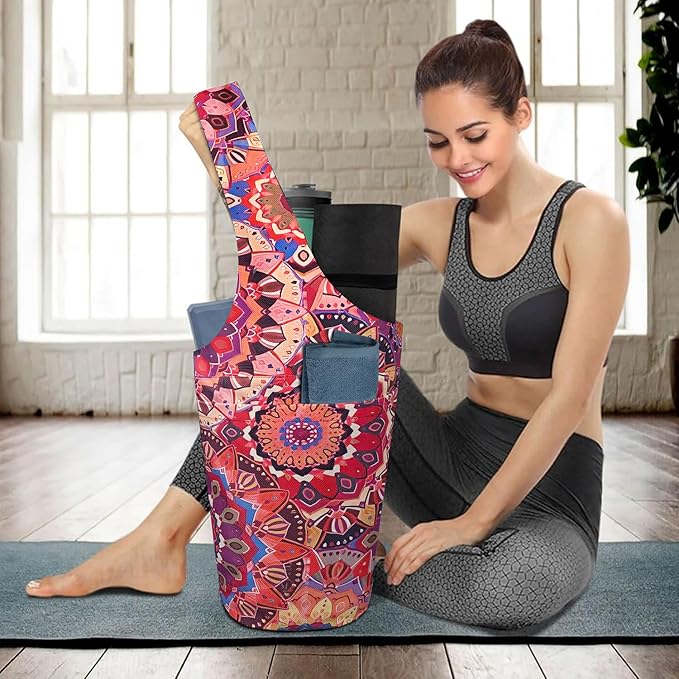 Yoga Mat Bag Carrier for Women with Side Large Pocket Durable Linen Workout Gym Travel Storage Pilates Mats