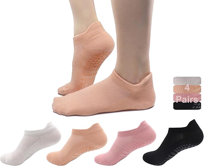 Tamlien Yoga & Pilates Grip Socks - Non-Slip, Barefoot, Pregnant-Friendly Crew Socks for Yoga, Barre & Sports