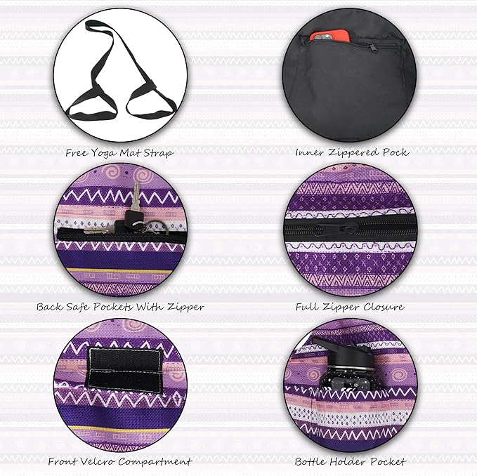 Large Yoga Mat Bag Yoga Bags and Carriers Fits All You Stuff Yoga Tote Bag with Yoga Mat Strap, Elastic Pockets and Zipper Pockets