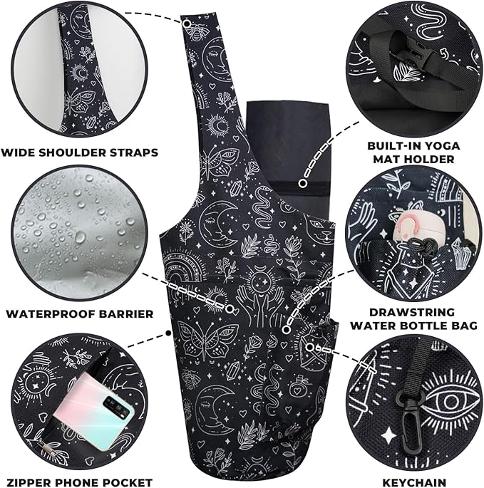 Yoga Mat Bag Carrier for Women Workout Large Waterproof with Zipper Pocket, Keychain and Wide Shoulder Straps