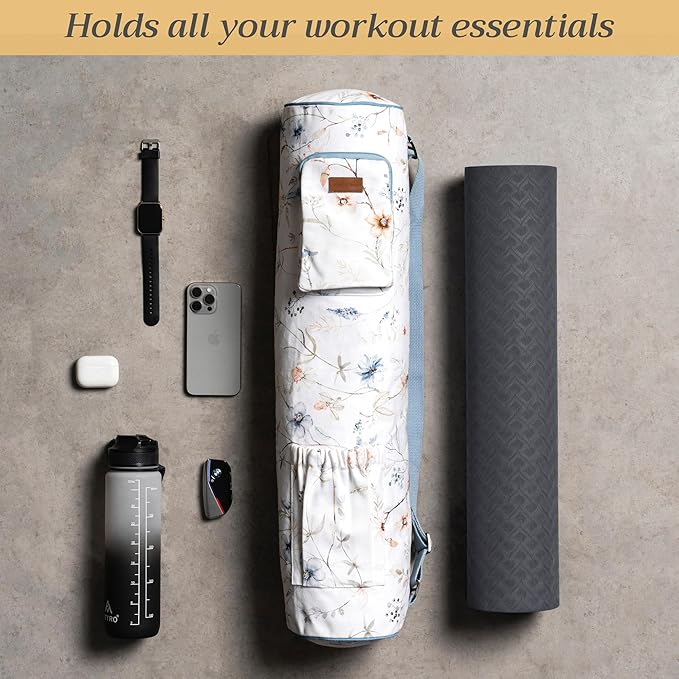Maison d' Hermine Yoga Mat bag, Cylindrical bag for Woman&Men, yoga mat Bag &Adjustable shoulder straps Yoga Mat Carrier Bag with Drawstring Water Bottle Pocket and zipper pocket