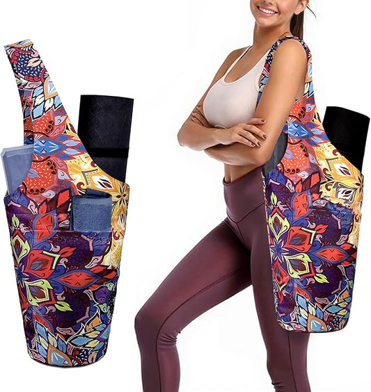 Yoga Mat Bag Carrier for Women with Side Large Pocket Durable Linen Workout Gym Travel Storage Pilates Mats