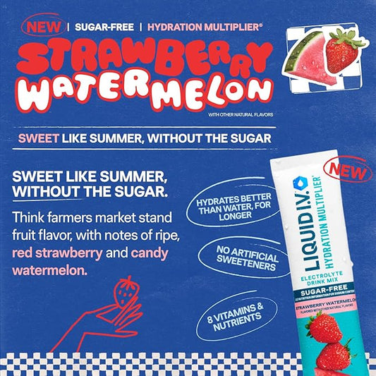 Liquid I.V.® Hydration Multiplier Sugar-Free - Strawberry Watermelon | Electrolyte Powder Drink Mix | 1 Pack (14 Servings)