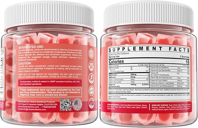 Vitamin B1 & Methylated Vitamin B Complex Gummies - All B Vitamins, Benfotiamine, Thiamine & Inositol, Methylated B1 B2 B6 Multivitamins, L-methylfolate, Methyl B12 for Nerve Cognition Energy, 120Cts