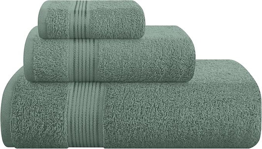 Belizzi Home Ultra Soft 3 Pack Cotton Towel Set, Contains a Bath Towel 28x55 inch, a Hand Towel 16x24 inch & a Wash Coth 12x12 inch, Ideal Everyday use, Compact & Lightweight - Jade