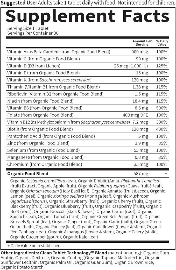 Garden of Life Once Daily Whole Food Multivitamin for Men, Organic Mens Vitamins & Minerals, Vitamin C, Zinc, Vegan, for Health & Well-Being, 30 Tablets