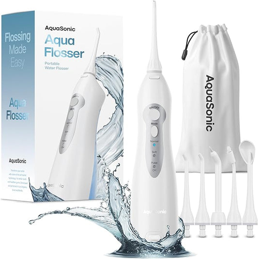 AquaSonic Water Flosser - Cordless Rechargeable Water Flossers for Teeth Cleaning - Waterproof Aqua Flosser, Portable Oral Irrigator for Dental Cleaning with 5 Jet Tips – Braces Home Travel.