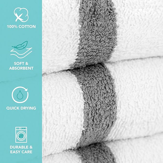 Arkwright White Hand Gym Towels - Pack of 12 - Bulk 100% Cotton Soft Quick Dry Sweat Absorbent Hotel Quality Towels for Workout, Bathroom, Spa, Pool, 16 x 27 in, Grey