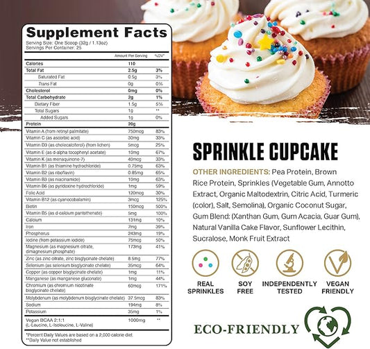 Ambrosia Planta - Premium Plant-Based Protein | Vegan & Keto Friendly | Gourmet Flavors with No Bloating or Stomach Upset | Gluten & Soy Free | No Added Sugar | 25 Servings | Sprinkle Cupcake