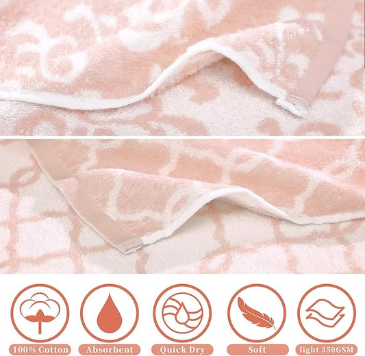 Workout Towels for Gym - 100% Cotton, Breathable, Soft & Absorb - Sweat Towel for Men & Women, Sports Hand Towel for Yoga, Shower, Tennis, Running, Exercise & Fitness, Pink Damask and Checkered