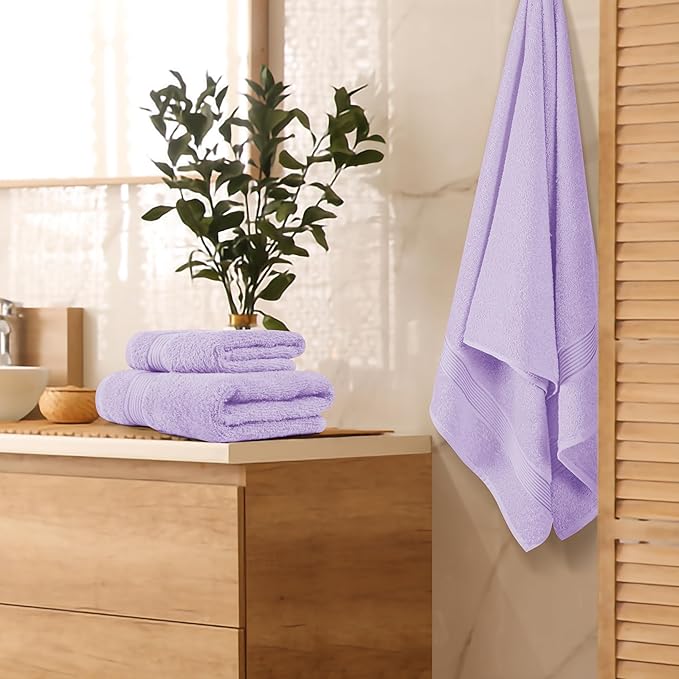 Belizzi Home Ultra Soft 3 Pack Cotton Towel Set, Contains a Bath Towel 28x55 inch, a Hand Towel 16x24 inch & a Wash Coth 12x12 inch, Ideal Everyday use, Compact & Lightweight - Purple