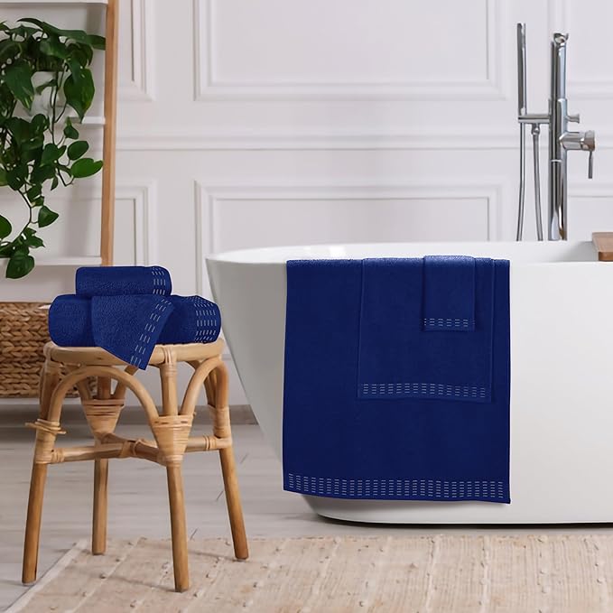 Ultra Soft 6 Pack Cotton Towel Set, Contains 2 Bath Towels 28x55 inch, 2 Hand Towels 16x24 inch & 2 Wash Coths 12x12 inch, Ideal Everyday use, Compact & Lightweight - Navy Blue