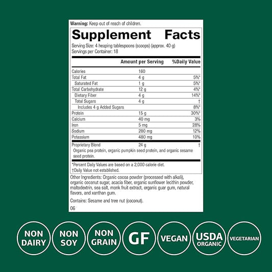 Standard Process Veg-E Complete Pro - Organic, Plant-Based Protein Powder for Muscle Building & Recovery - Supports Hair, Skin & Nails - Vegan & Gluten-Free - Chocolate, 18 Servings