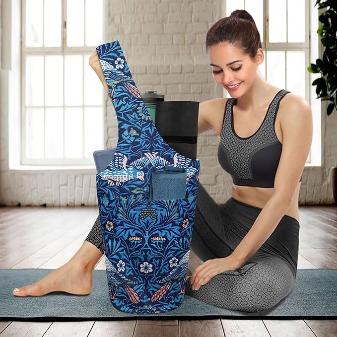 Yoga Mat Bag Carrier for Women with Side Large Pocket Durable Linen Workout Gym Travel Storage Pilates Mats