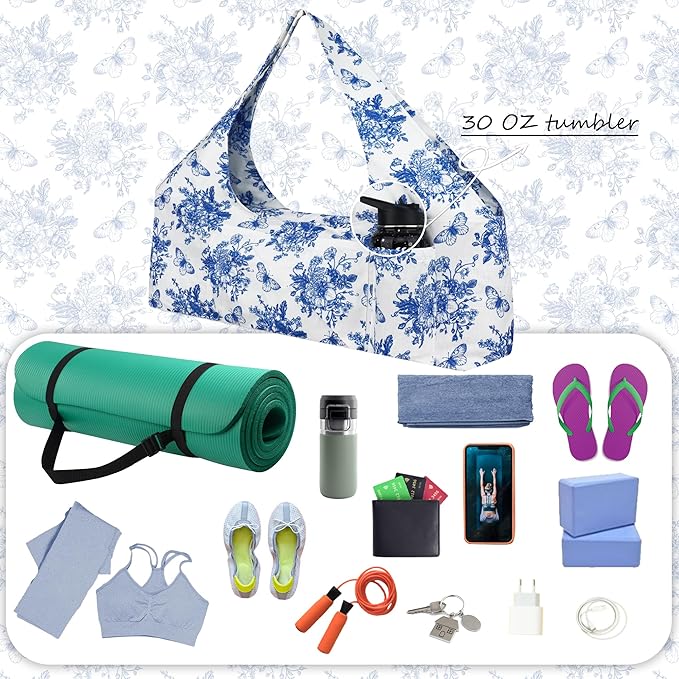 Large Yoga Mat Bag Yoga Bags and Carriers Fits All You Stuff Yoga Tote Bag with Yoga Mat Strap, Elastic Pockets and Zipper Pockets