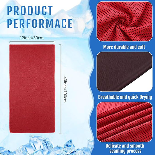 Hosuly 15 Pack Cooling Towels 40" x 12" Cooling Towels for Neck and Face Iced Towel Microfiber Soft Breathable Chilly Yoga Towel for Hot Weather (Red)