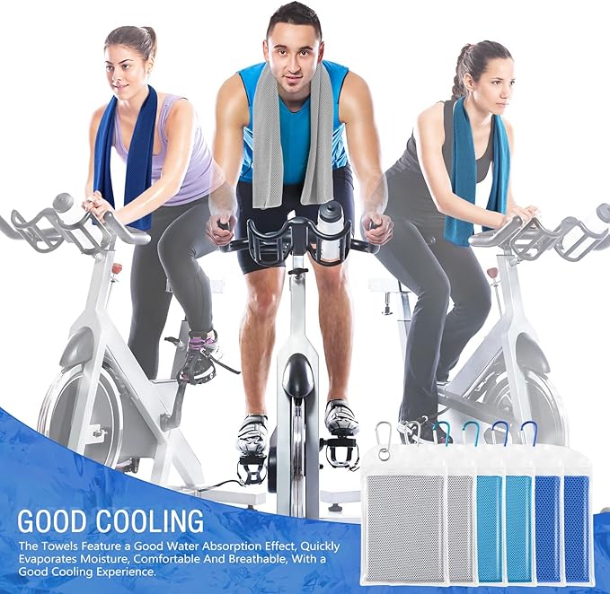 Hosuly 15 Pack Cooling Towels 40 x 12 Cooling Towels for Neck and Face Ice Towel Microfiber Soft Breathable Chilly Yoga Towel for Hot Weather (Dark Blue,Light Blue,Light Gray)