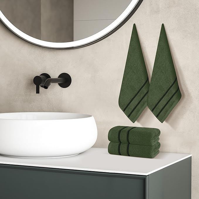 MyOwn Ultra Soft Cotton 6 -Piece Hand Towel Set 16x24 Inch, Ideal for use in Bathroom, Kitchen, Gym, Spa & General Cleaning, Compact & Lightweight Multi Purpose Hand Towels - Olive Green