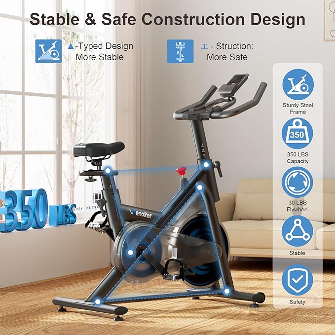 Exercise Bike for Home, 350LB Magnetic Resistance Indoor Cycling Bike, Silent Stationary Bike with App Sync, Adjustable Seat, LCD Monitor, Smooth & Quiet for Cardio Workout