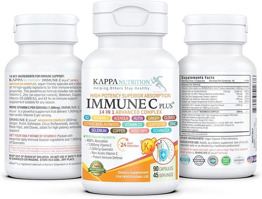 Quercetin 1,000mg, Vitamin C 1,000mg, Zinc 50mg, Vitamin D3 5,000iu, Selenium, Copper, Acerola, Ginger, Rutin, Bitter Orange, Rose Hips, Echinacea, Immune C Plus, 14 in 1 Immune C Plus (90 Count)