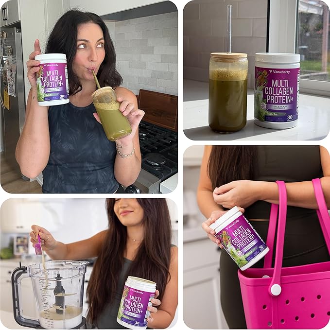 Muti Collagen Protein Powder Multi Collagen Peptides Powder for Women -Types I II III V & X Vitamin C & Hyaluronic Acid for Hair Skin and Nails Matcha Flavored - 30 Servings