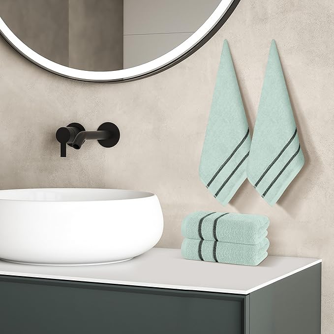 MyOwn Ultra Soft Cotton 6 -Piece Hand Towel Set 16x24 Inch, Ideal for use in Bathroom, Kitchen, Gym, Spa & General Cleaning, Compact & Lightweight Multi Purpose Hand Towels - Sea Green