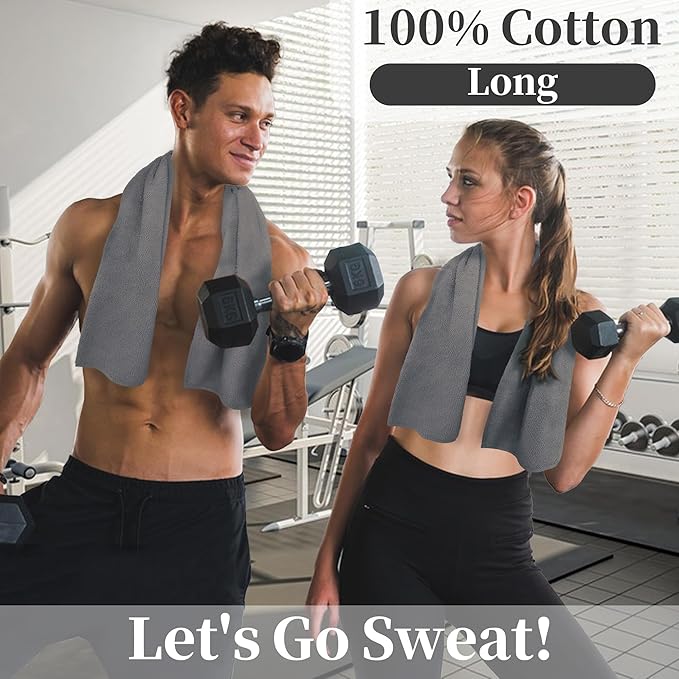 Sweat Towel for Men & Women, Sports Hand Towel for Yoga, Shower, Tennis, Running, Exercise & Fitness, Workout Towels for Gym (2PC, 15"x40") - 100% Cotton, Breathable, Soft & Absorb, Dark Gray