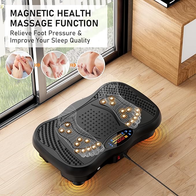 Vibration Plate Exercise Machine, 130 Speeds Home Fitness Vibrating Plate for Lymphatic Drainage Weight Loss, 450 Lbs Capacity Full Body Workout Platform with Resistance Bands Bluetooth for Women Men