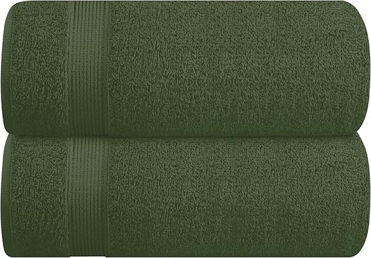 Belizzi Home Cotton 2 Pack Oversized Bath Sheet 35x70, Large Bath Sheet, Ultra Soft, Absorbent, Compact, Eco-Friendly, Recyclable, Quick Drying and Lightweight Towel - Olive Green