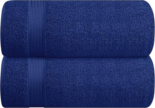 Belizzi Home Cotton 2 Pack Oversized Bath Sheet 35x70, Large Bath Sheet, Ultra Soft, Absorbent, Compact, Eco-Friendly, Recyclable, Quick Drying and Lightweight Towel - Navy Blue