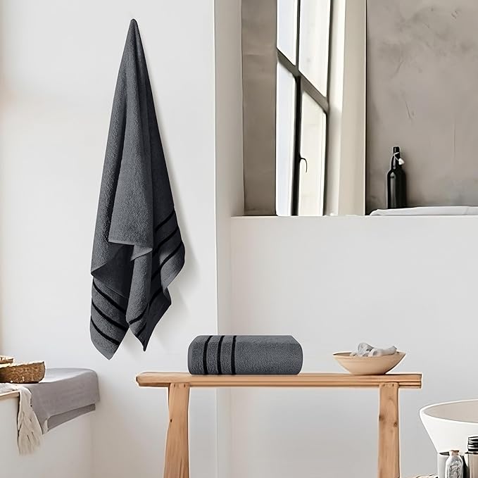 MyOwn Cotton 2 Pack Oversized Bath Towel Set 28x55 inches, Large Bath Towels, Ultra Absorbant Compact Quickdry & Lightweight Towel, Ideal for Gym Travel Camp Pool - Charcoal Grey