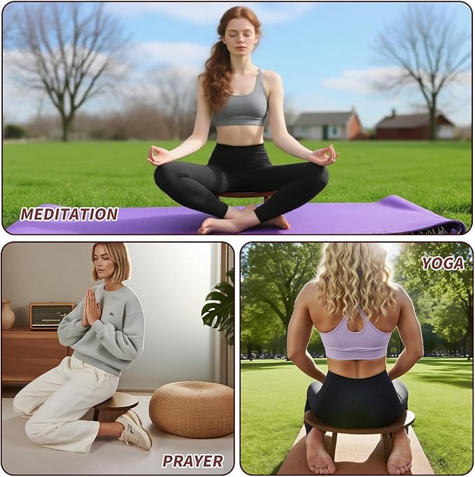 Meditation Bench - Wooden Ergonomic Kneeling Stool for Yoga, Prayer, Travel, Mindfulness, Zen Practice