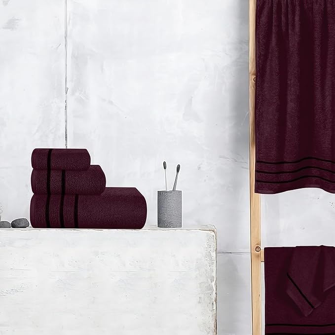 MyOwn Ultra Soft 6 Pack Cotton Towel Set, Contains 2 Bath Towels 28x55 inch, 2 Hand Towels 16x24 inch & 2 Wash Coths 12x12 inch, Ideal Everyday use, Compact & Lightweight - Burgundy, 71643