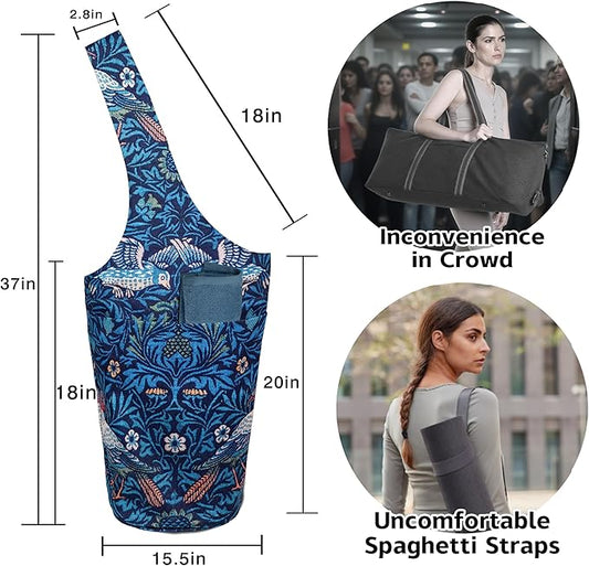Yoga Mat Bag Carrier for Women with Side Large Pocket Durable Linen Workout Gym Travel Storage Pilates Mats