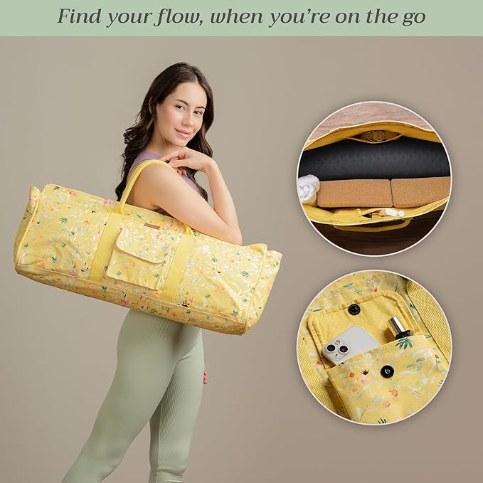 Maison d' Hermine Yoga Mat bag, Cylindrical bag for Woman&Men, yoga mat Bag &Adjustable shoulder straps Yoga Mat Carrier Bag with Drawstring Water Bottle Pocket and zipper pocket