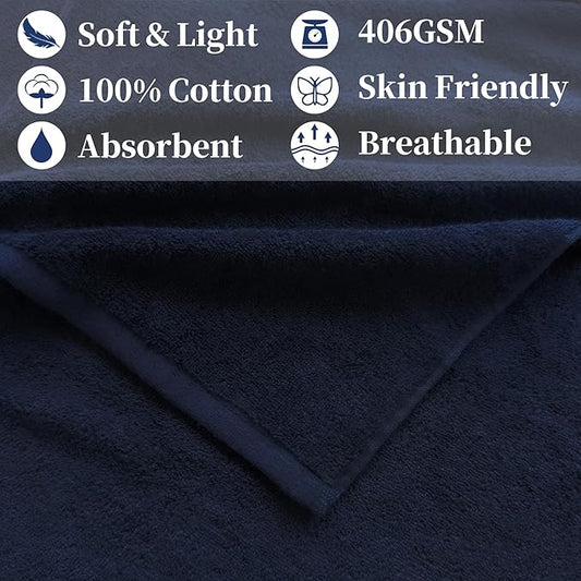 VOOVA & MOVAS Workout Towels for Gym (2PC, 15"x40") - 100% Cotton, Breathable, Soft & Absorb, Sweat Towel for Men & Women, Sports Hand Towel for Yoga, Shower, Tennis, Running, Exercise & Fitness,Navy