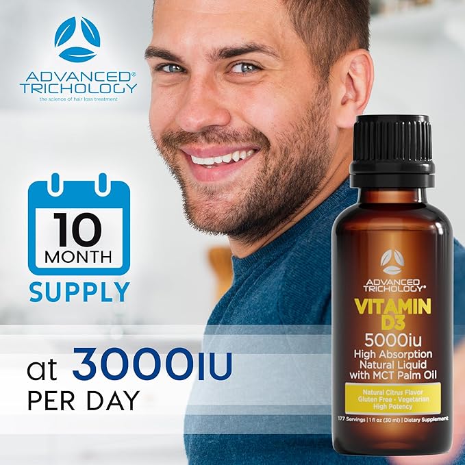 Advanced Trichology Vegetarian Liquid Vitamin D3-5000 iu High Absorption - 1000 iu per Drop - 6 Month Supply - Gluten Free 365 VIT D - 1 Fluid Ounce (Pack of 1)