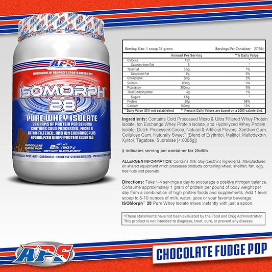 APS Nutrition Isomorph 28 Protein Powder | Pure Whey Isolate | Cold Pressed, Ultra- Filtered, & Ion Exchange Isolates | 28g Protein | 2 Pound (Chocolate Fudge Pop)