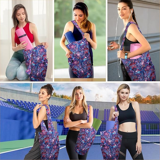 Yoga Mat Bag Carrier for Women Workout Large Waterproof with Zipper Pocket, Keychain and Wide Shoulder Straps