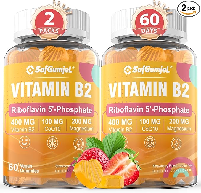Vitamin B2 Gummies | Riboflavin 400mg for Adults and Kids | with Magnesium & CoQ10 for Energy & Migraine Relief | Sugar Free B2 Vitamin VIT B | Non GMO, Vegan, 120 Counts