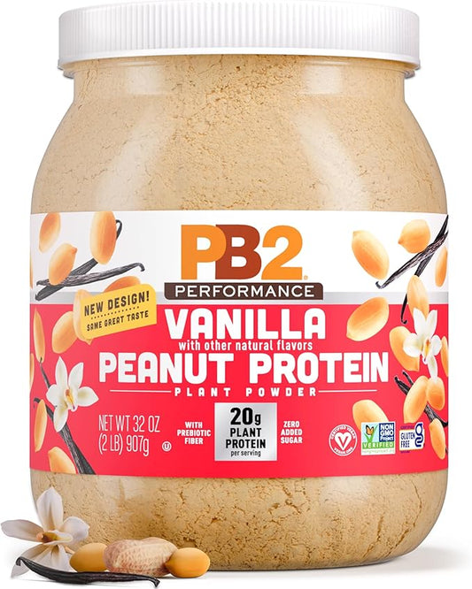 PB2 Performance Peanut Plant Based Vegan Protein Powder | 20g Complete Protein, No Added Sugar, Prebiotic Fiber | Dairy Free, Certified Vegan, Non-GMO, Gluten Free [Peanut w/Madagascar Vanilla, 2LB]