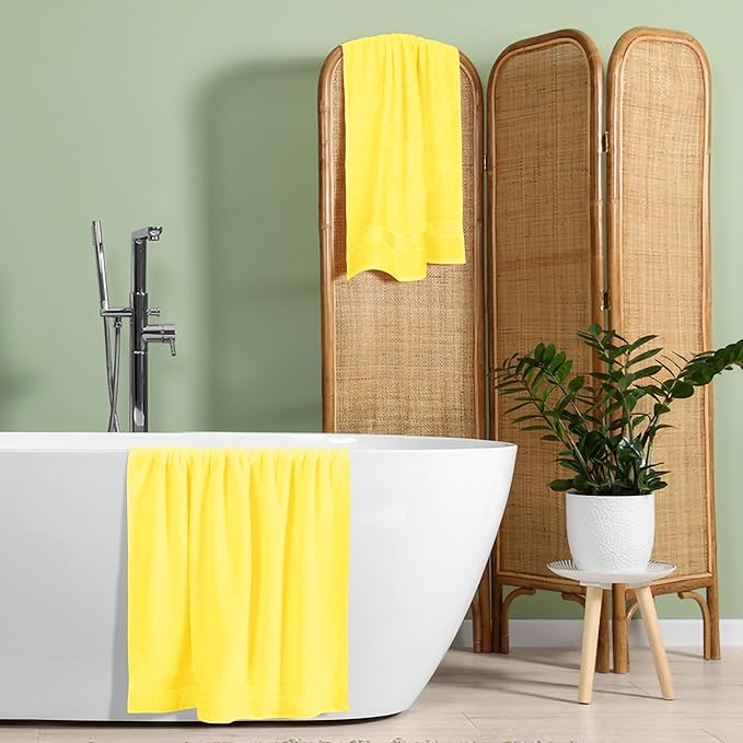BELZZI Home Ultra Soft 4 Pack Oversized Bath Towel Set 27x54, Cotton Compact Bath Towels, Highly Absorbant Eco-Friendly Quickdry & Lightweight Towel, Ideal for Gym Travel Camp Pool - Lime Yellow