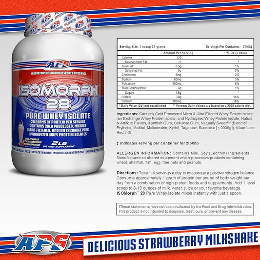 APS Nutrition IsoMorph 28 Protein Powder | Pure Whey Isolate | Cold Pressed, Ultra- Filtered, & Ion Exchange Isolates | 28g Protein | 2 Pound (Strawberry Milkshake)