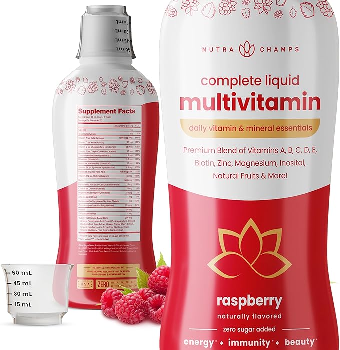 NutraChamps Complete Liquid Multivitamins | No Added Sugar | Vitamins for Women, Men & Kids | Vegan Liquid Vitamin Multimineral Supplement | Energy, Immunity & Beauty