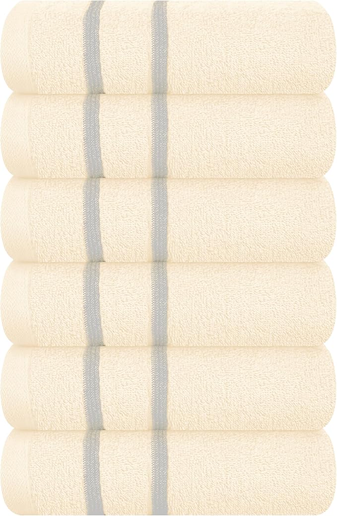MyOwn Ultra Soft Cotton 6 -Piece Hand Towel Set 16x24 Inch, Ideal for use in Bathroom, Kitchen, Gym, Spa & General Cleaning, Compact & Lightweight Multi Purpose Hand Towels - Ivory